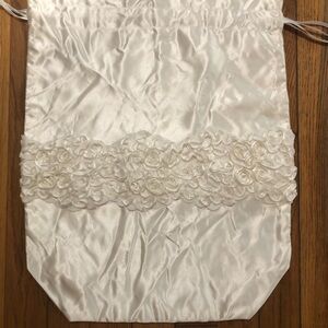 Large Satin Bag with Embroidery Flowers Wedding/Christening/Ceremony